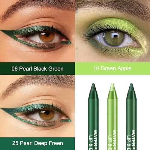 Ownest Shimmer Green Gel Eyeliner Pen Set | 3 Colors, Waterproof, Includes Sharpener thumbnail 2