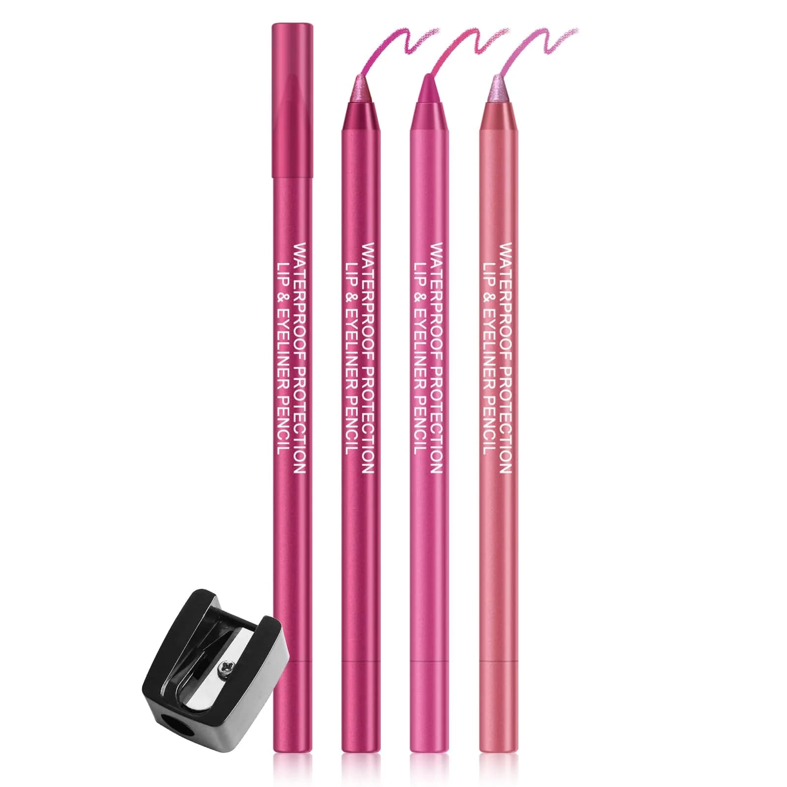 Ownest 14 Colors Eyeliner Pen Set | Pearl Metallic Glitter Eye Liner for Women, Waterline Pencil with Sharpener — 3pcs, Matte+Shimmer Pink