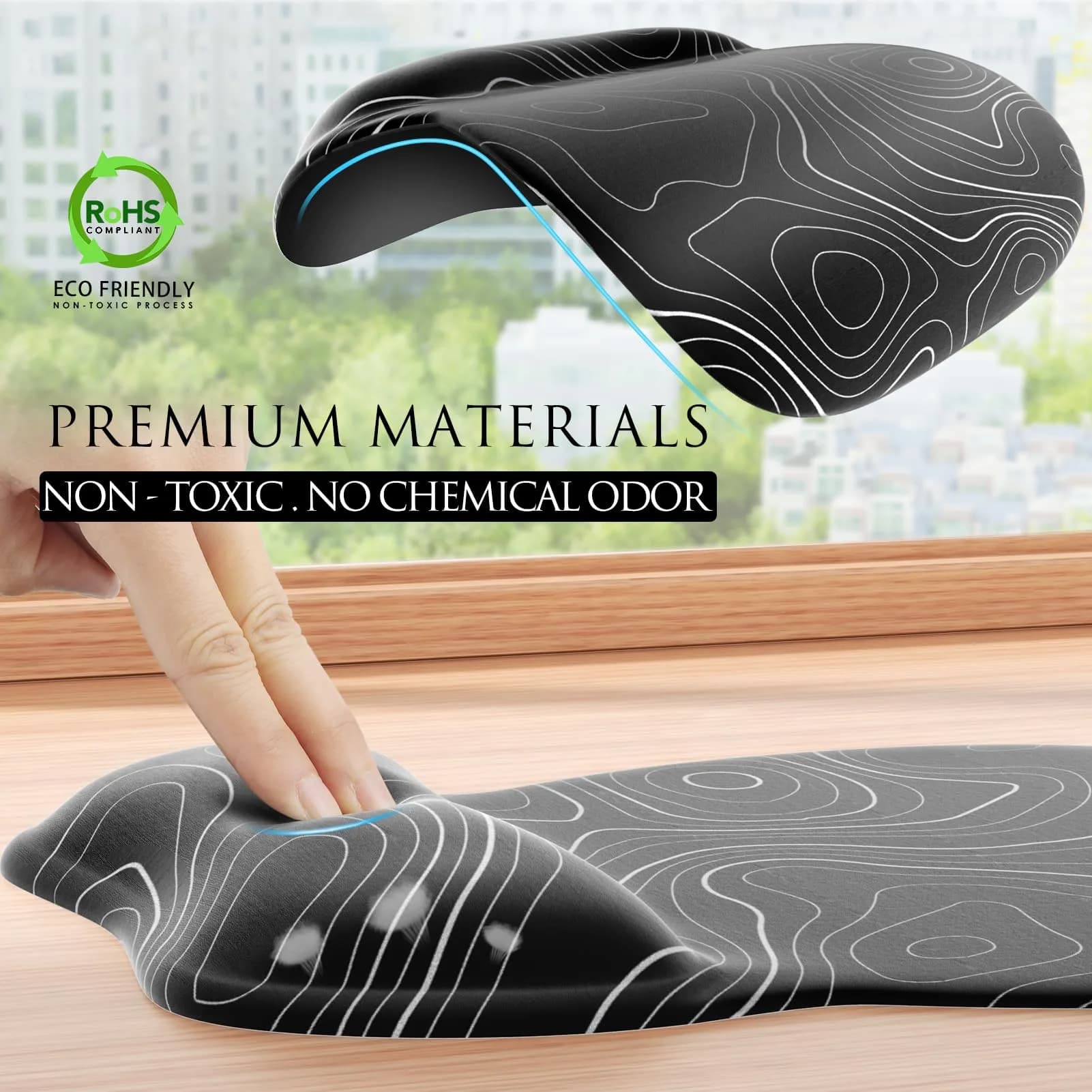 MROCO Ergonomic Gel Wrist Rest Mouse Pad Black Topographic 9.4 x 8.1 in | Smooth Lycra Surface for Precise Control thumbnail 4