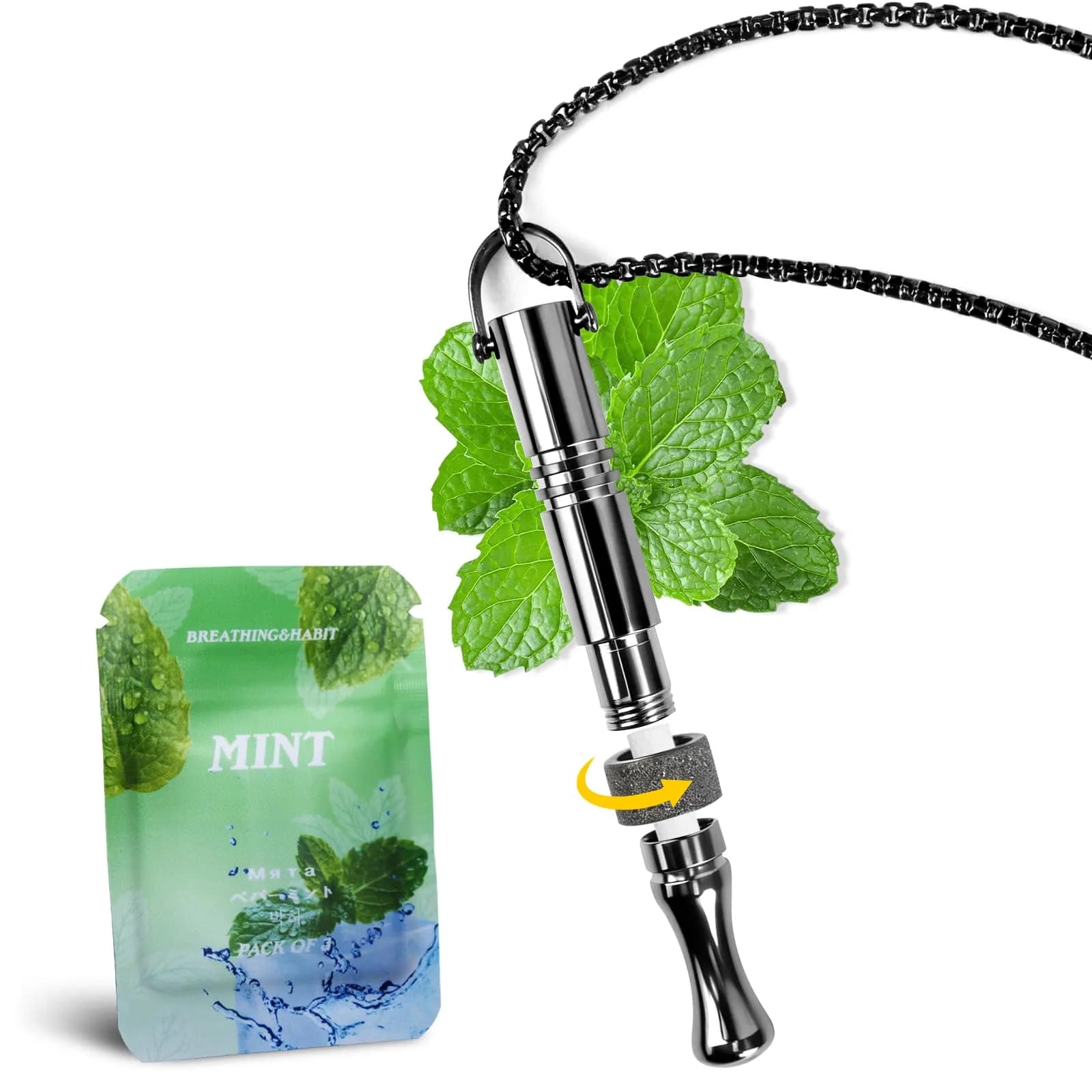 Quany Life BreathHalo Quit Smoking Necklace with Fidget Ring & Mint Pods | Mindful Breathing & Stress Relief
