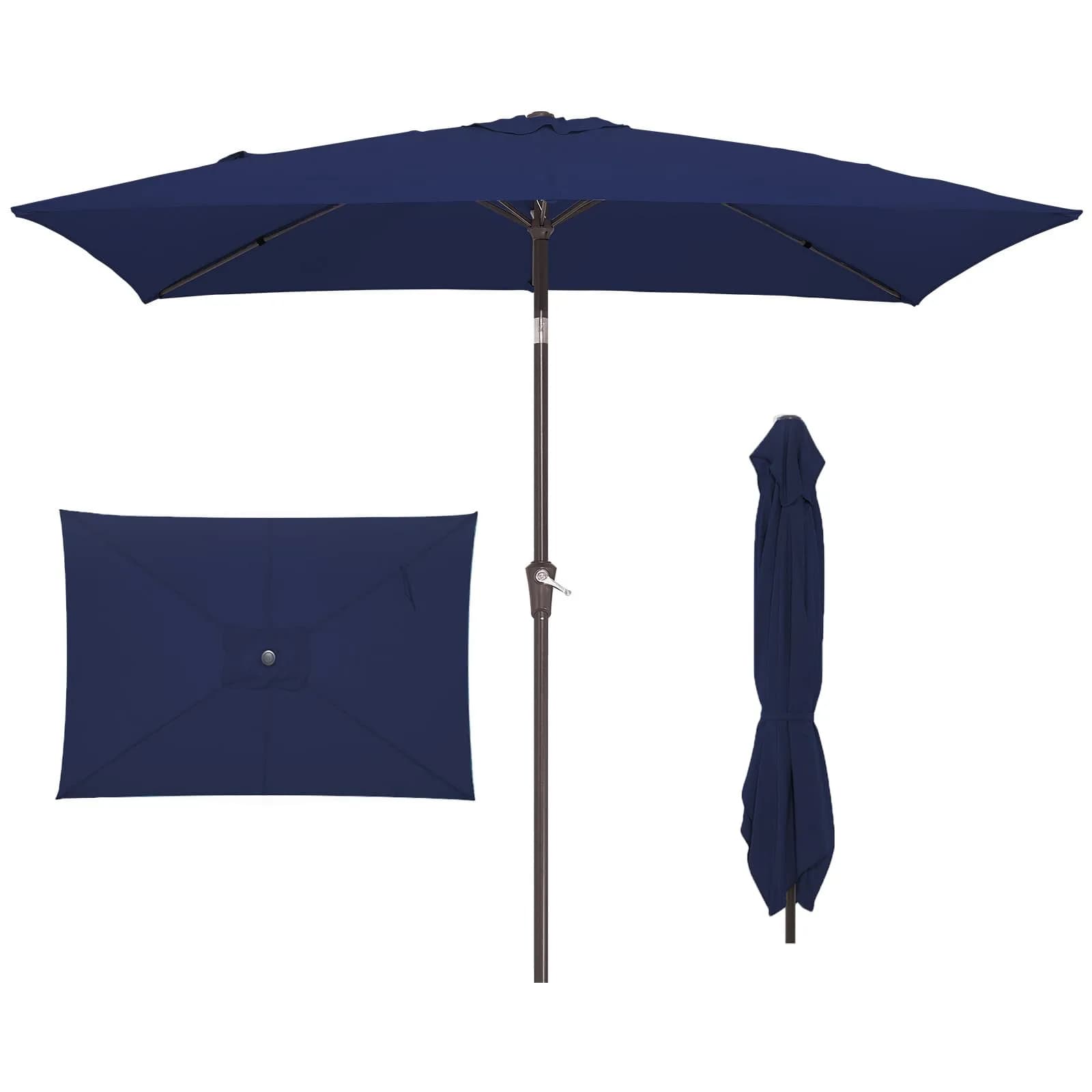 JEAREY 6.5 x 10 ft Rectangular Patio Umbrella w/Crank, Gray | Sun-Resistant Water-Resistant Support — Navy / 6.5x10ft