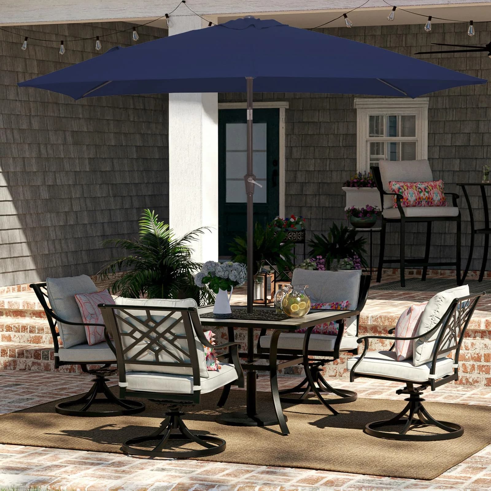 JEAREY 6.5 x 10 ft Rectangular Patio Umbrella w/Crank, Navy | Sun-resistant, Wind Vent, Water-resistant Fabric thumbnail 4