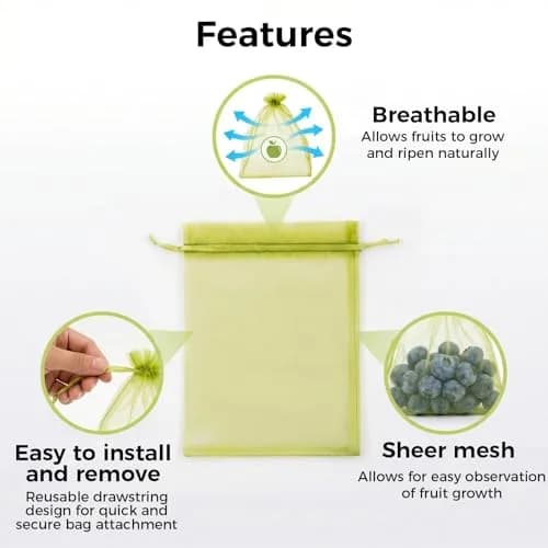 Sukh Fruit Protection Bags 4"x6" | Mesh Organza Fruit Cover for Tomatoes & Grapes, Reusable thumbnail 3