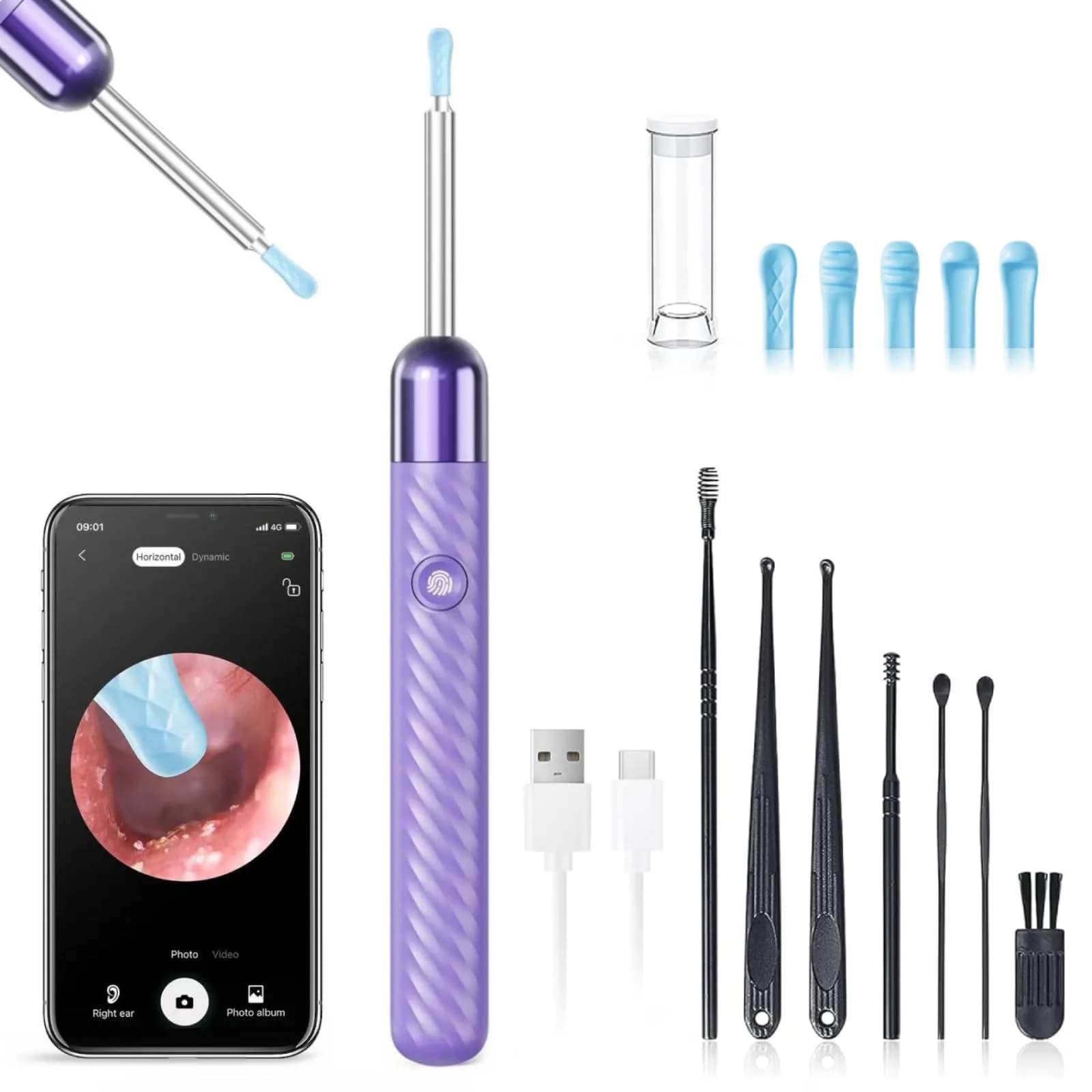 LEIPUT Ear Wax Removal Tool with 1080P Camera & 6 Ear Spoons | Rechargeable & Waterproof Otoscope
