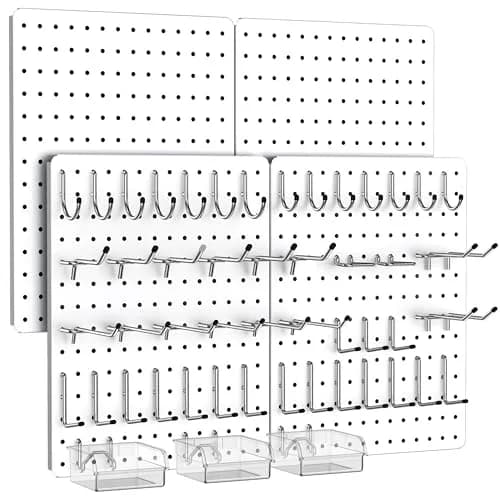 Hogurity Peg Board 4 Pack White Heavy Duty Metal Wall Panels | 12"×16" for Home & Garage thumbnail 1