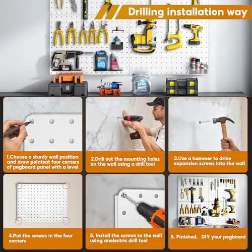 Hogurity Peg Board 4 Pack White Heavy Duty Metal Wall Panels | 12"×16" for Home & Garage thumbnail 5