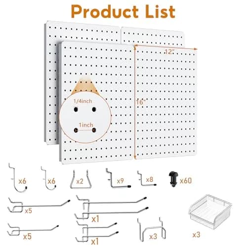 Hogurity Peg Board 4 Pack White Heavy Duty Metal Wall Panels | 12"×16" for Home & Garage thumbnail 3
