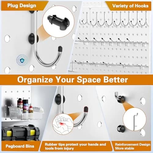 Hogurity Peg Board 112pcs Metal Organizer 16'' x 12'' White Wall Panel for Craft & Garage thumbnail 6