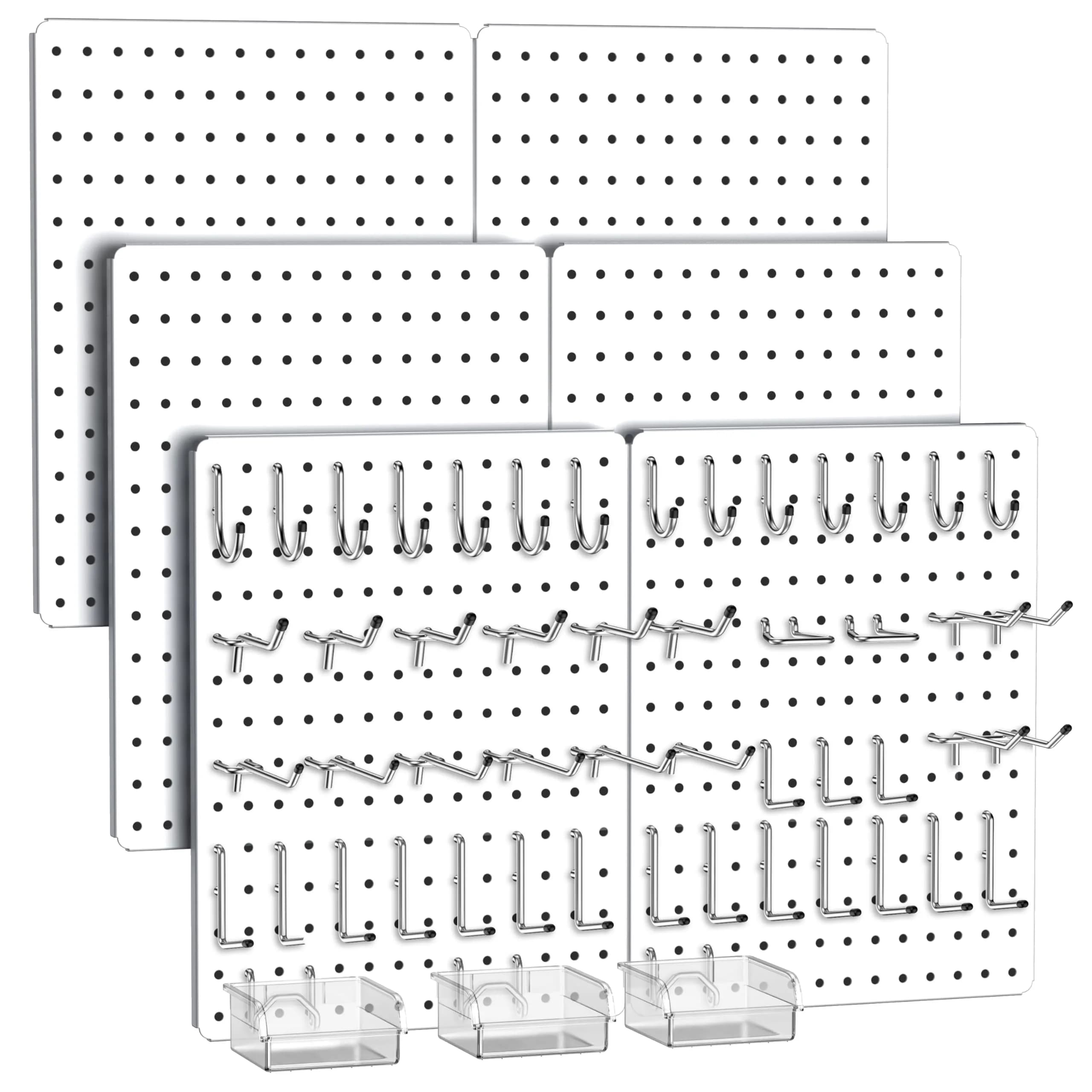 Hogurity Metal Peg Board 4 Pack 12"×16" Heavy Duty Wall Panels | Versatile Tool Organizer for Garage & Workshop — White / 6Pcs-16x12"