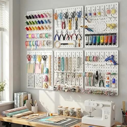 Hogurity Peg Board 112pcs Metal Organizer 16'' x 12'' White Wall Panel for Craft & Garage thumbnail 2