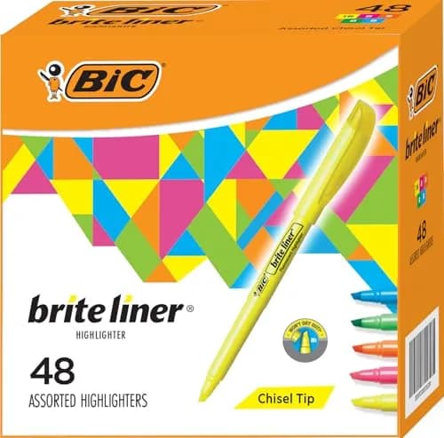 BIC Brite Liner Colored Highlighters 48 Pack | Chisel Tip, Assorted Colors, Long-Lasting thumbnail 1