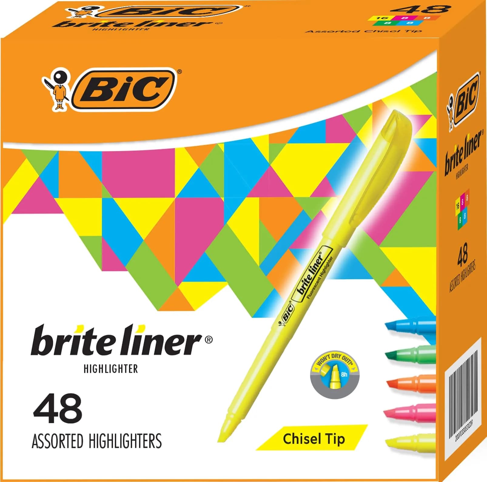 BIC Brite Liner Colored Highlighters 48 Pack | Chisel Tip, Assorted Colors, Long-Lasting