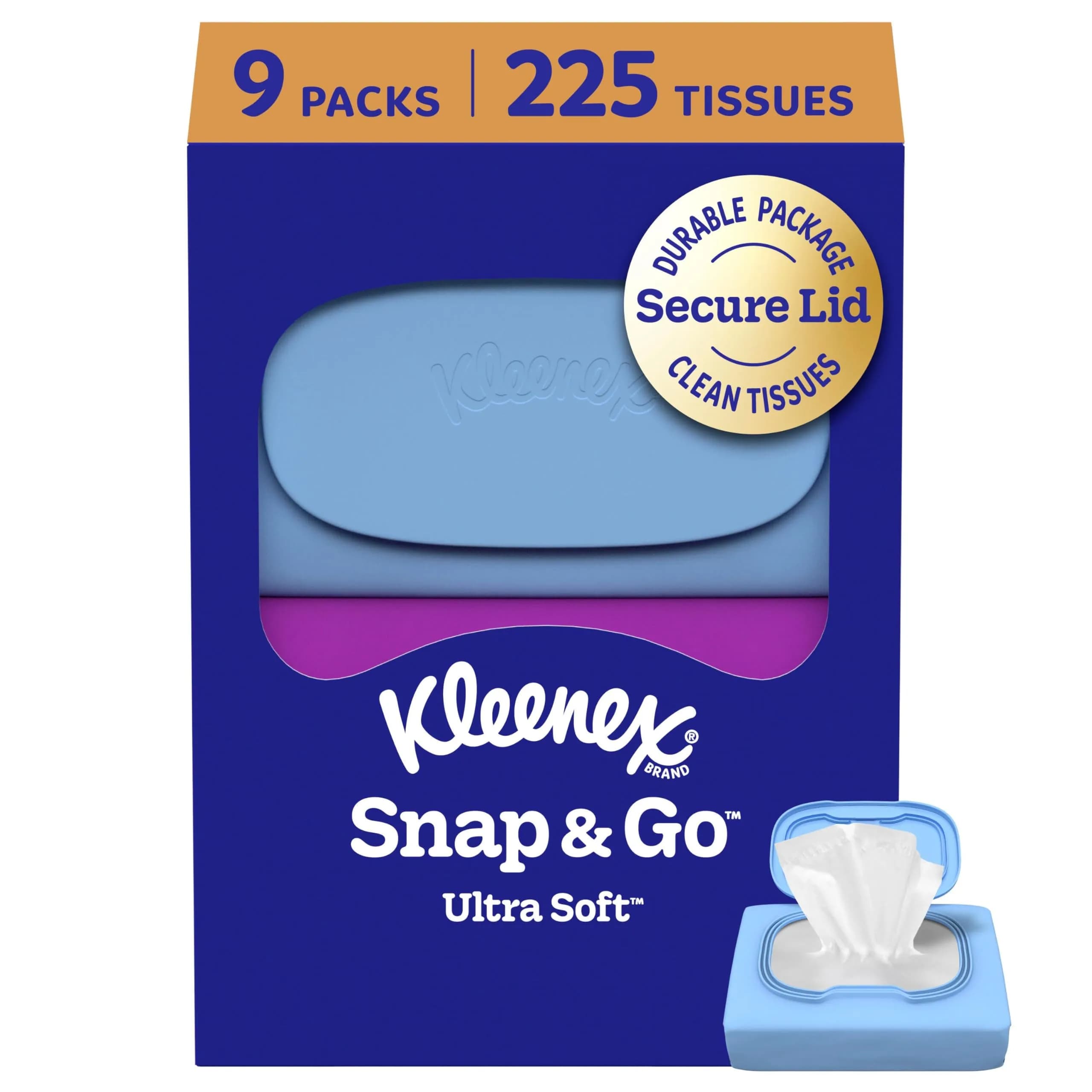 Kleenex Snap & Go Ultra Soft Facial Tissues 25 Tissues per Pack (4-Pack, 100 Tissues Total) | Hypoallergenic & Irritation-Free — 9-Pack
