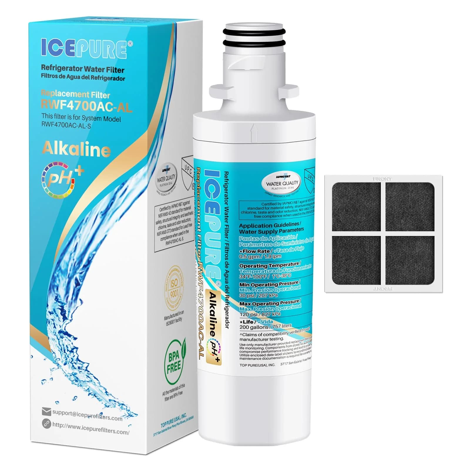 ICEPURE RWF4700AC Refrigerator Water Filter with LT120F Air Filter Combo | NSF/ANSI Certified for LG & Kenmore Refrigerators — Alkaline