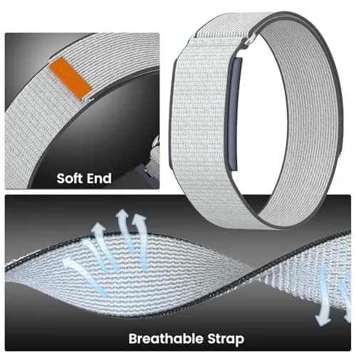 BlikWyt Nylon Loop Compatible with Amazfit Helio Strap, Breathable Soft Sport Hook and Loop Wristband (White) | Overlay Covered Design (22mm, One Size) thumbnail 5