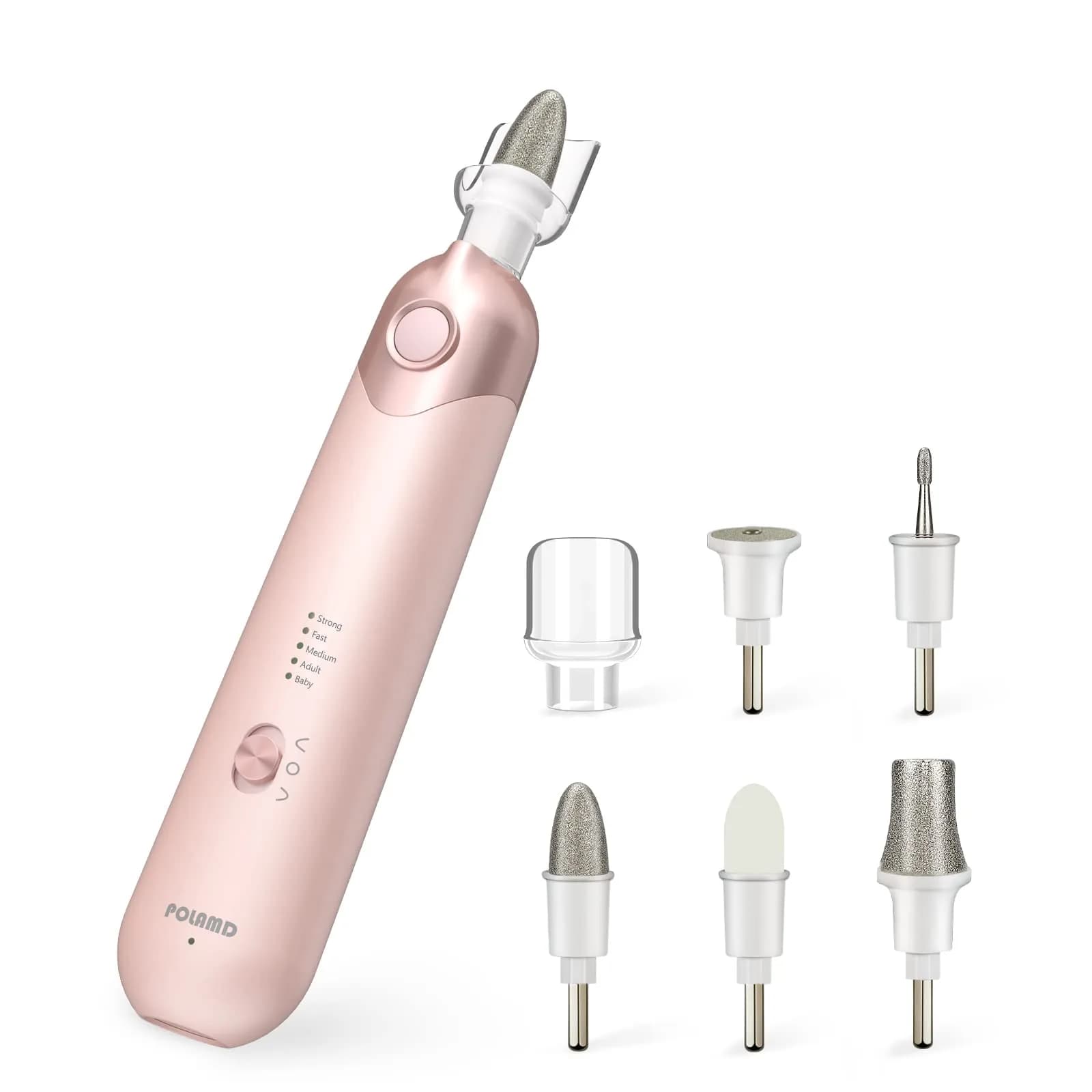 POLAMD Professional Electric Nail Drill Machine White | 5 Speeds Cordless Hand Foot Care Tool — Pink