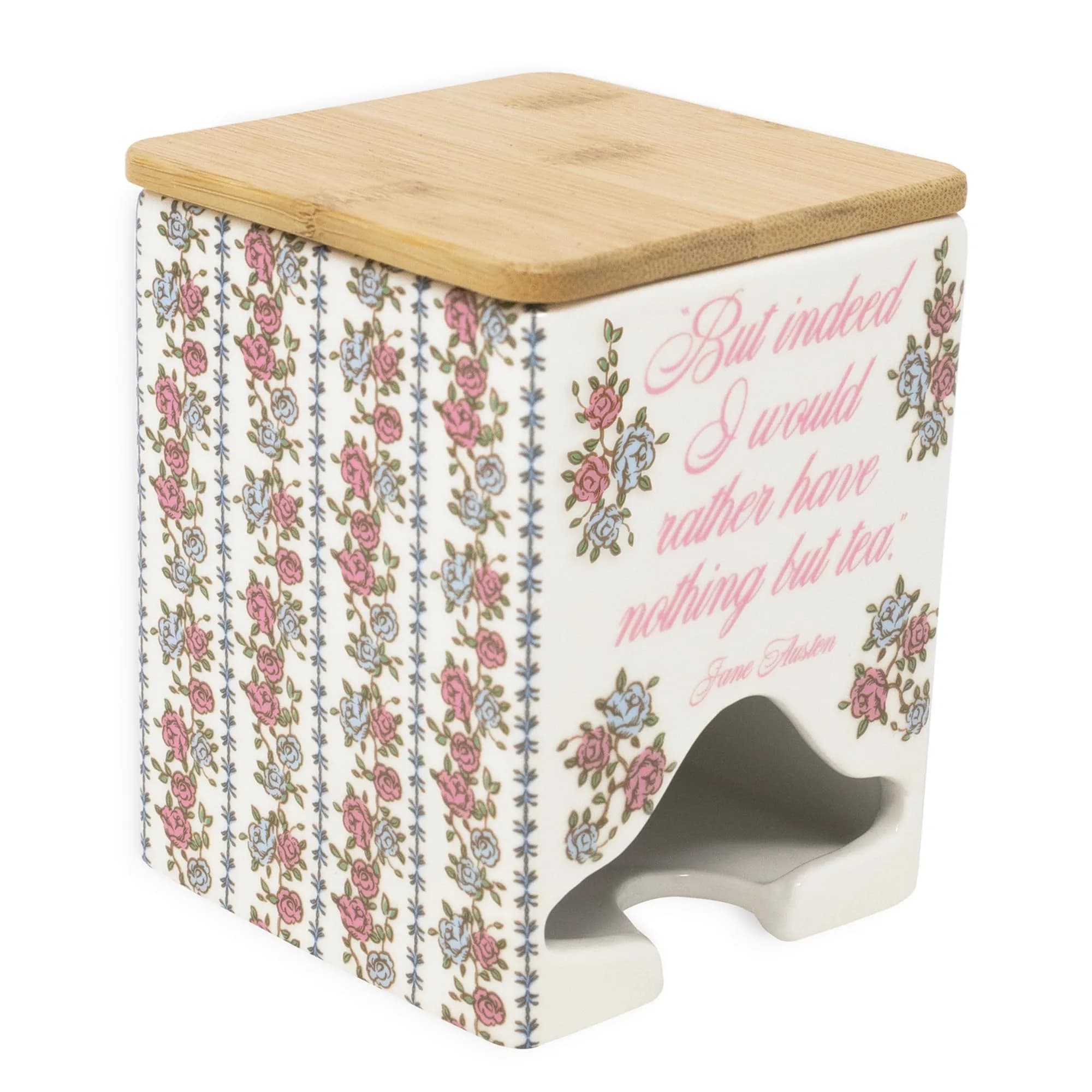 Steel Mill & Co Ceramic Tea Bag Dispenser, Jane Austen Quote | Elegant Kitchen Organizer for Tea Bags - main product image