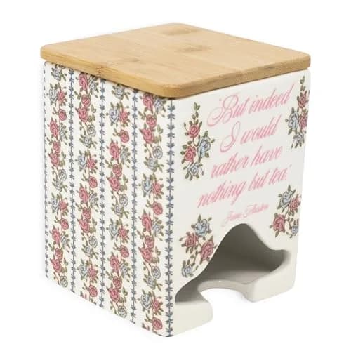 Steel Mill & Co Ceramic Tea Bag Dispenser, Jane Austen Quote | Elegant Kitchen Organizer for Tea Bags thumbnail 1