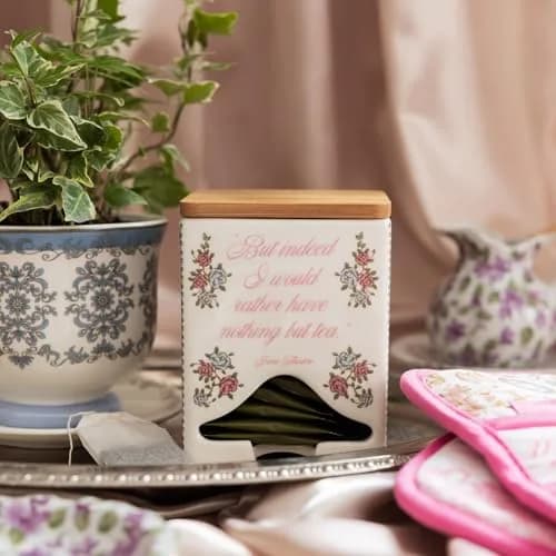 Steel Mill & Co Ceramic Tea Bag Dispenser, Jane Austen Quote | Elegant Kitchen Organizer for Tea Bags thumbnail 4
