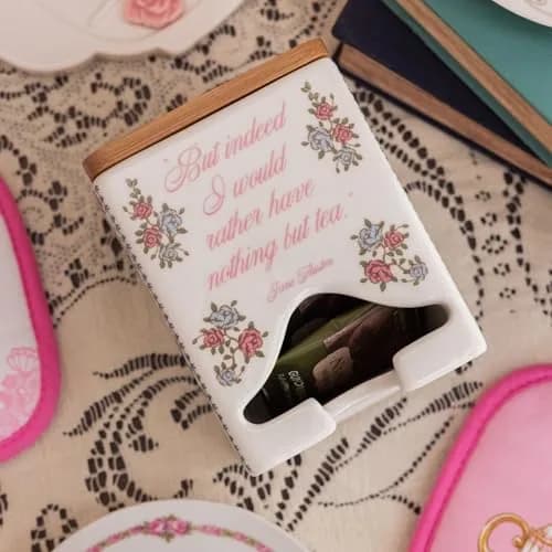 Steel Mill & Co Ceramic Tea Bag Dispenser, Jane Austen Quote | Elegant Kitchen Organizer for Tea Bags thumbnail 6