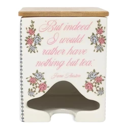Steel Mill & Co Ceramic Tea Bag Dispenser, Jane Austen Quote | Elegant Kitchen Organizer for Tea Bags thumbnail 2