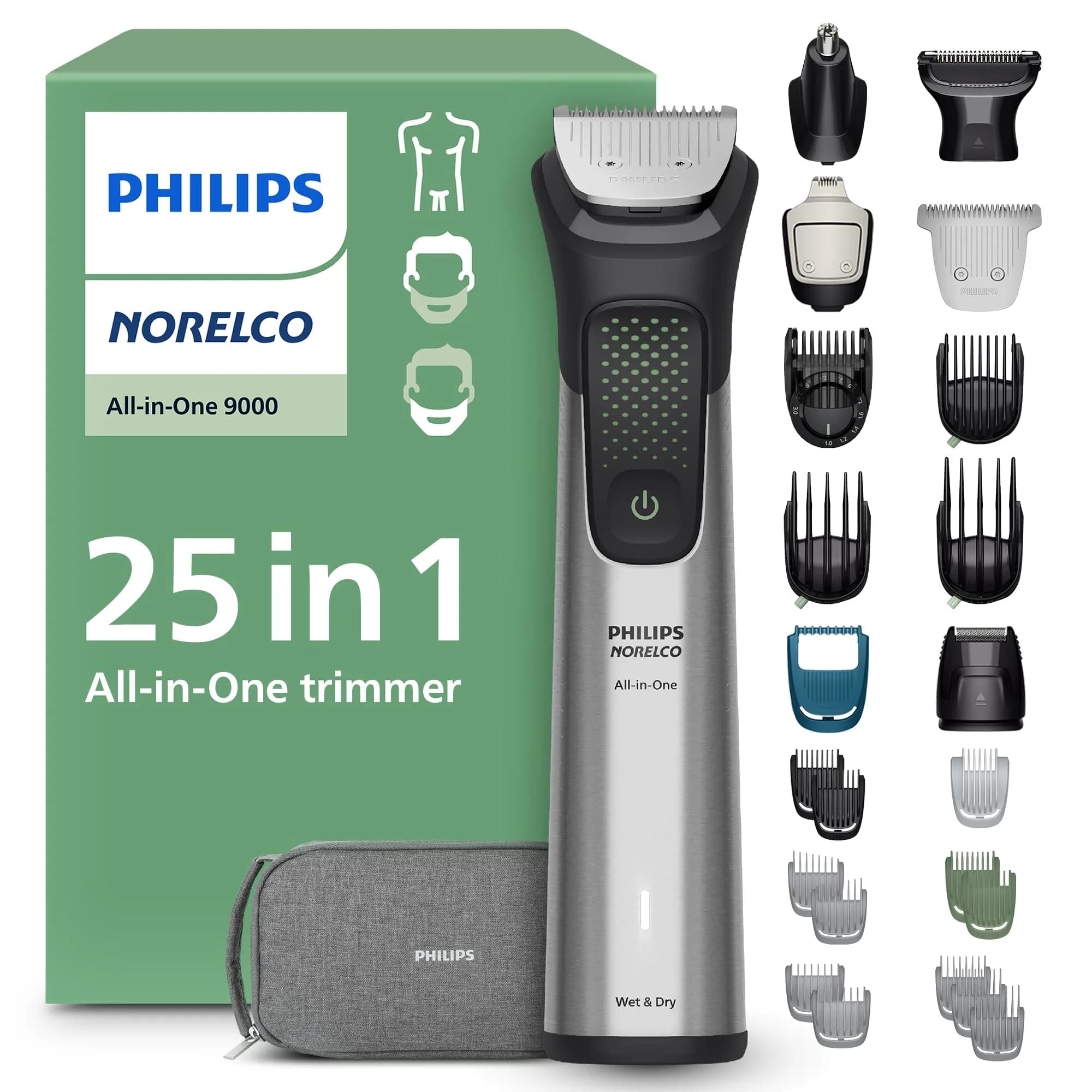 Philips Norelco All-in-One 9000 Trimmer MG9580/40 | 25 Attachments, 6-Hour Runtime, Showerproof