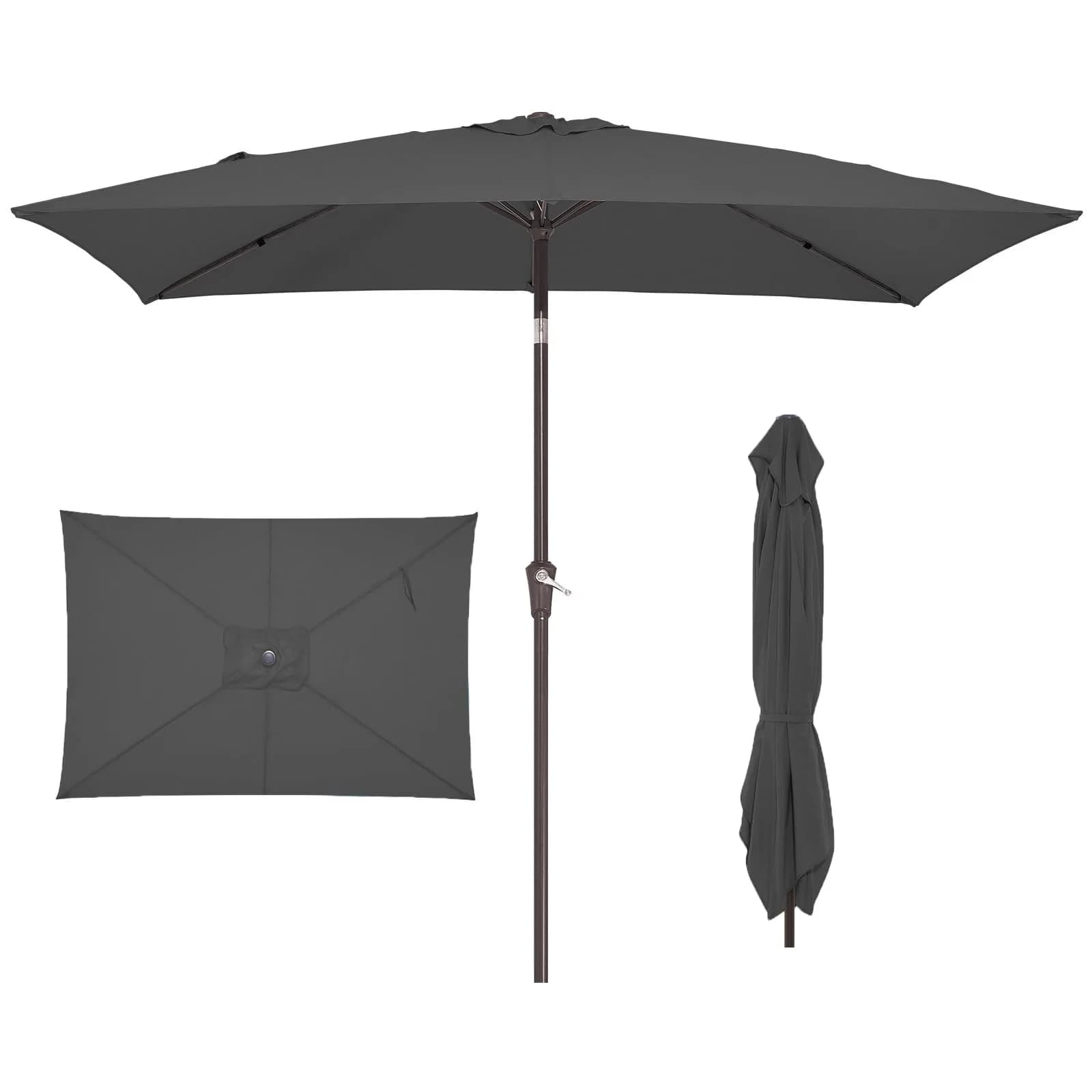 JEAREY 6.5 x 10 ft Rectangular Patio Umbrella w/Crank, Gray | Sun-Resistant Water-Resistant Support - main product image