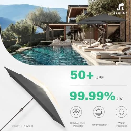 JEAREY 6.5 x 10 ft Rectangular Patio Umbrella w/Crank, Gray | Sun-Resistant Water-Resistant Support thumbnail 5