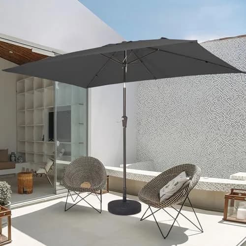JEAREY 6.5 x 10 ft Rectangular Patio Umbrella w/Crank, Gray | Sun-Resistant Water-Resistant Support thumbnail 8