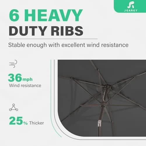JEAREY 6.5 x 10 ft Rectangular Patio Umbrella w/Crank, Gray | Sun-Resistant Water-Resistant Support thumbnail 9