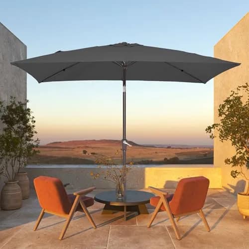 JEAREY 6.5 x 10 ft Rectangular Patio Umbrella w/Crank, Gray | Sun-Resistant Water-Resistant Support thumbnail 2