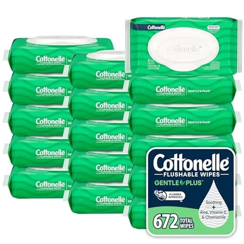 Cottonelle GentlePlus Flushable Wipes 672 Count (16 Packs, 42 Wipes per Pack) | Septic-Safe & Gentle for All Skin Types thumbnail 1