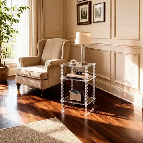 solaround Acrylic Side Table, Clear End Tables, with Sculptural Beaded Legs, 11.8'' | Modern, Stable & Space-Saving thumbnail 7