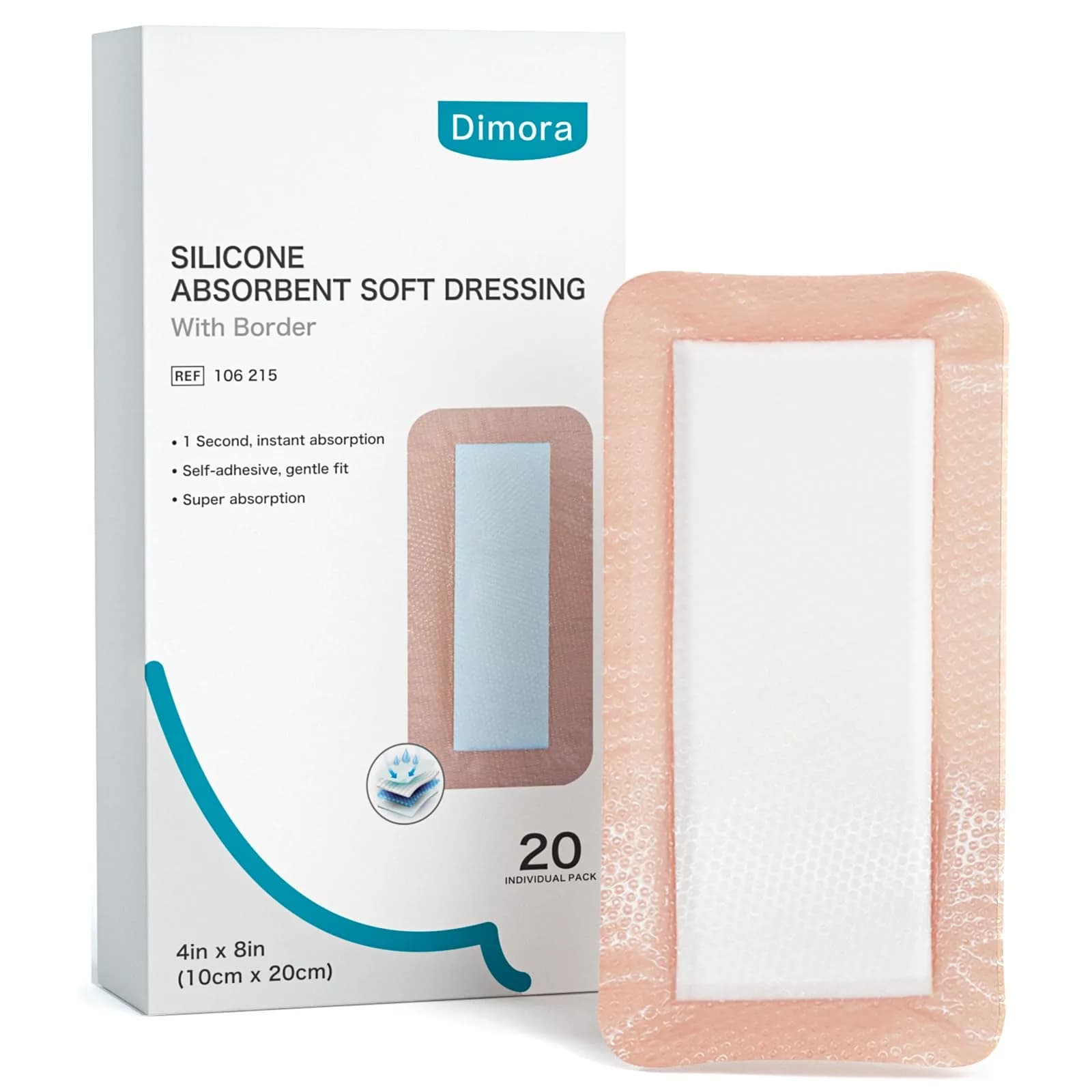 Dimora Silicone Super Absorbent Wound Dressing 4" x 8" (10cm x 20cm) | Medical Grade - main product image