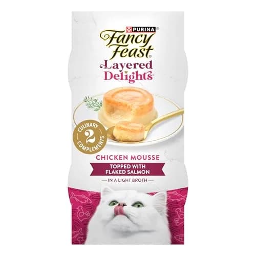 Fancy Feast Layered Delights Chicken Mousse & Salmon Treats 1.96 oz | Gourmet Wet Cat Snacks thumbnail 1