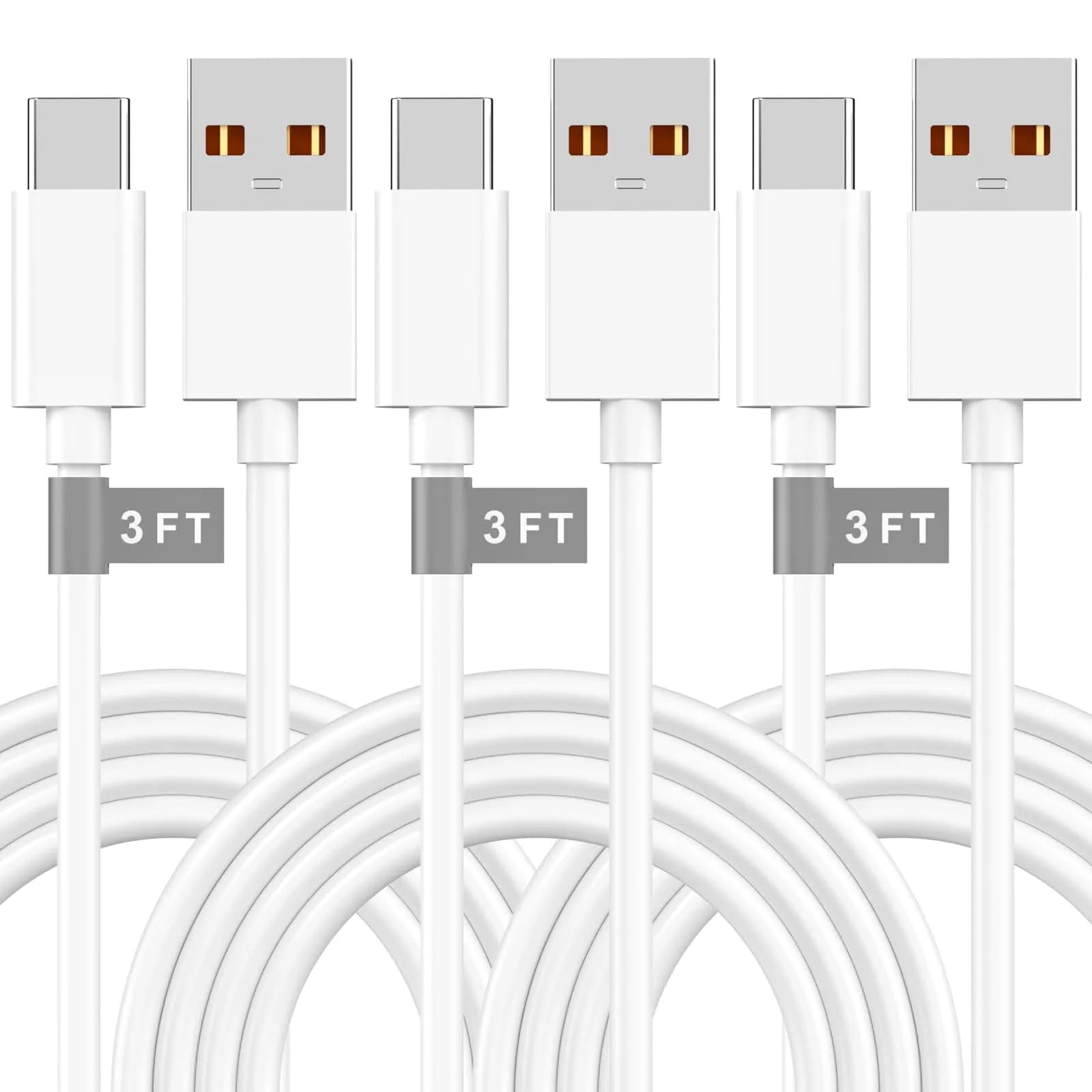 DESOFICON Apple MFi Certified 3ft USB A to USB C Cable (3-Pack, White) | 480Mbps Data Transfer — Silver