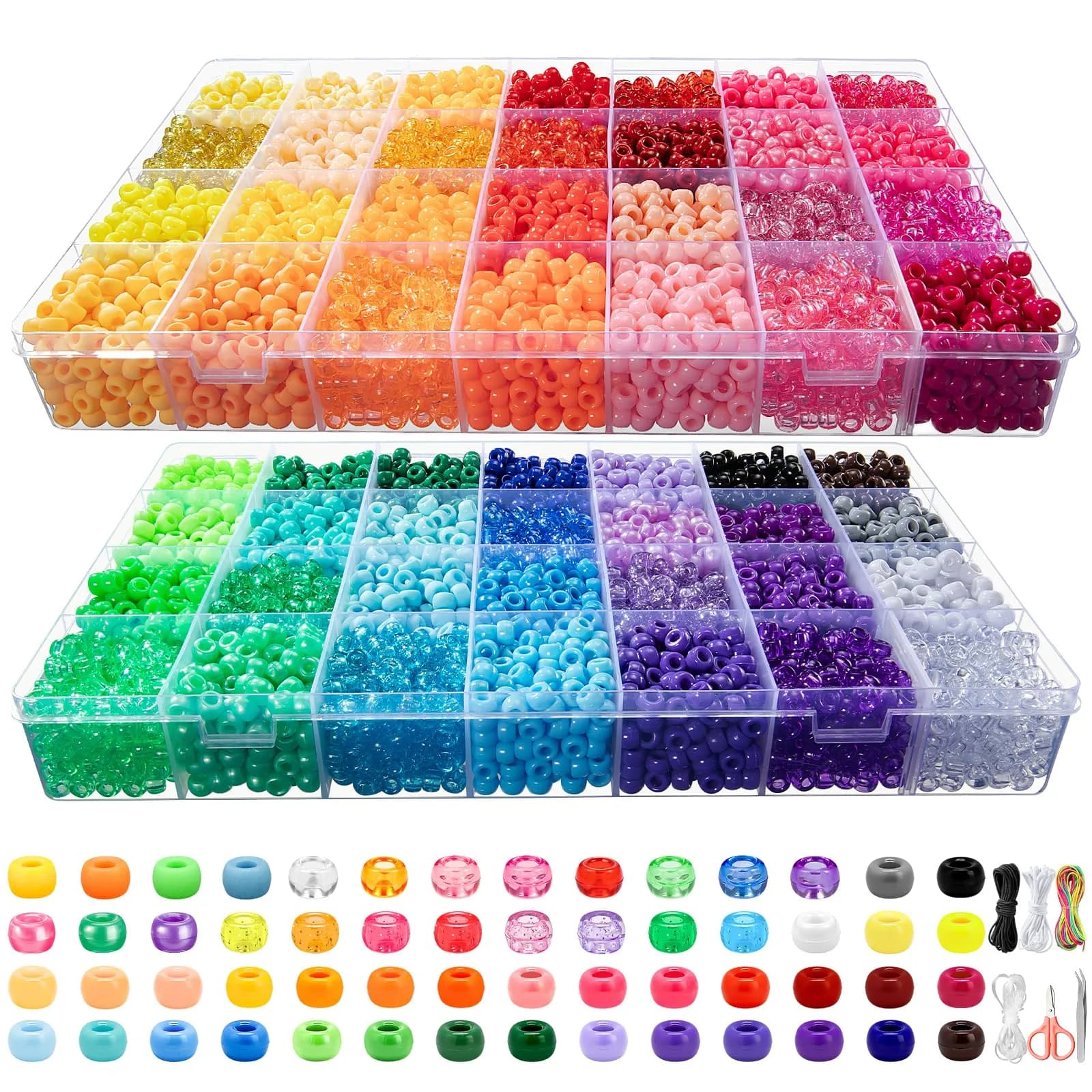 Simetufy 1200Pcs Pony Beads, 24 Colors 6x9mm | Bulk Craft Beads for Bracelet Making — 56colors-10080pcs