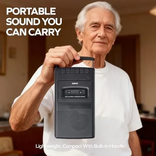 Coby Portable Cassette Player & Recorder with Headphones, Built-in Mic, One-Touch Recording, Black | 25.9cm (10.2in) Wide thumbnail 9