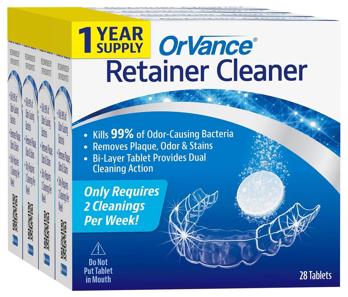 OrVance Retainer Cleaner Tablets 56 Count | Cleans Plaque, Odor & Stains Twice Weekly — 112 Tablets