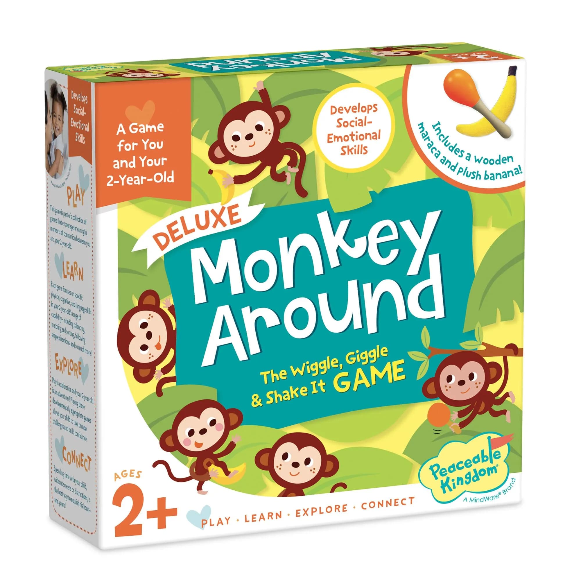 Peaceable Kingdom Deluxe Monkey Around Toddler Game with Beanbag Banana & Maraca | Cooperative Movement & Motor Skills for Ages 2+