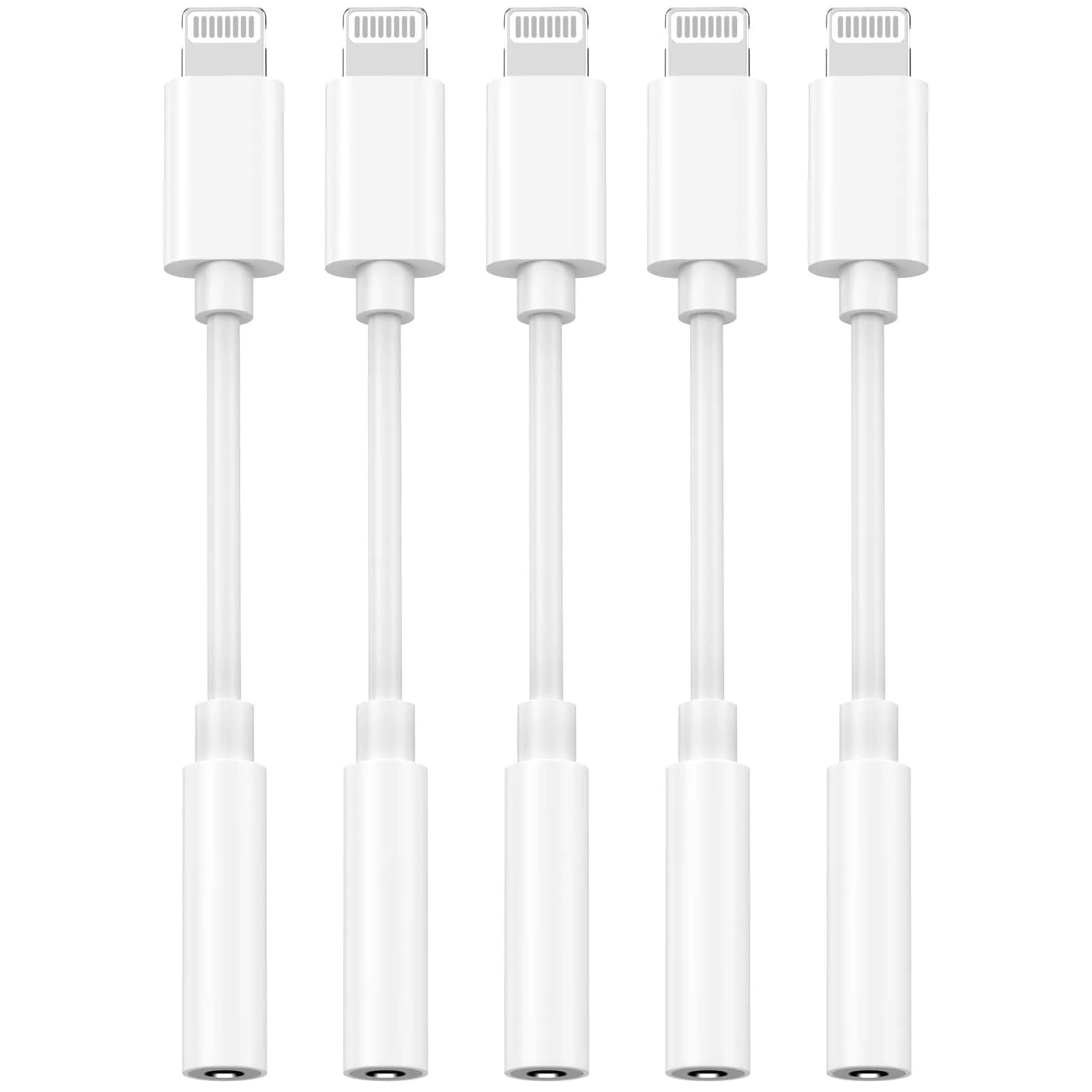 DESOFICON Apple MFi Certified Lightning to 3.5mm Headphone Jack Adapter 5 Pack (2cm)