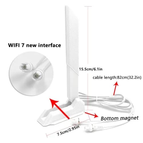 ZAHARA Tri-Band WiFi 7 Antenna with Magnetic Base for ASUS & Gigabyte Motherboards | 9dBi Gain, 32.2" Cables, 40Gbps Data Rate thumbnail 2