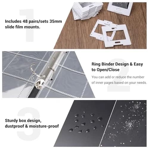 JJC Archival 35mm Slide Film Mounts Storage Album Case Organizer for 96 Slides | Protects from Light and Dust thumbnail 3