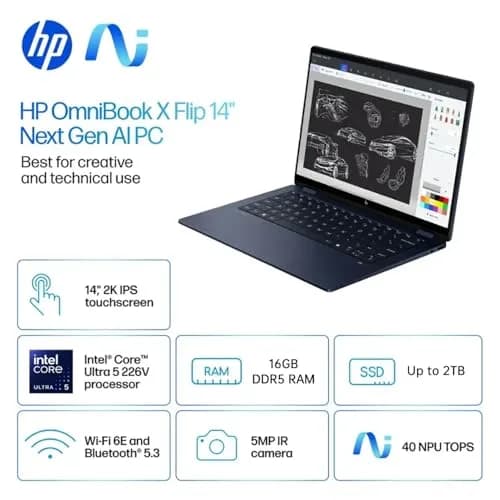 HP OmniBook X Flip 14 2-in-1 Laptop 14" WUXGA IPS, Intel 8-core Ultra 5 226V, 16GB RAM, 512GB SSD, Thunderbolt 4, Windows 11 Pro thumbnail 3