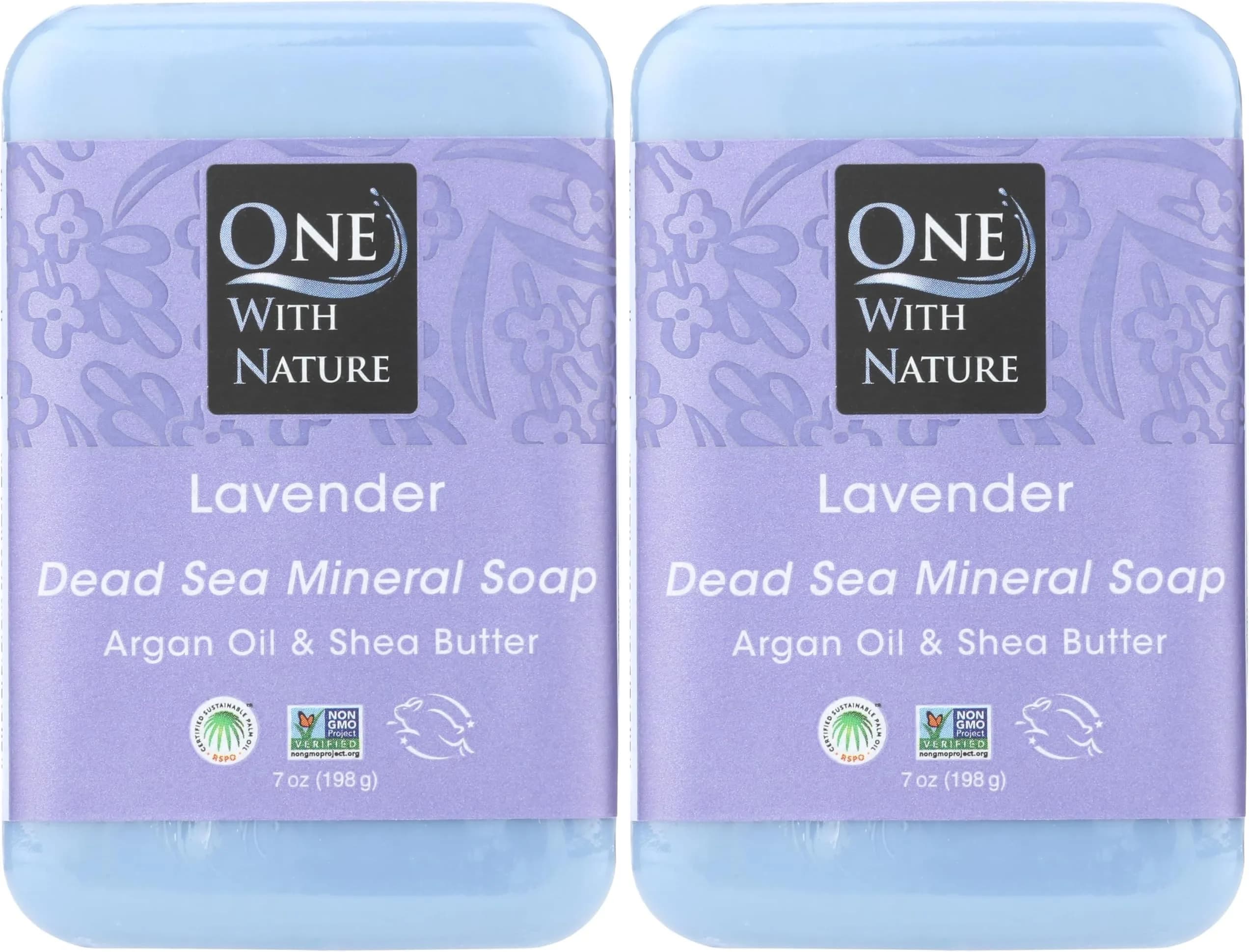 One With Nature Lavender Bar Soap 198g (7 Ounce) | Triple Milled, Mild Exfoliating, Dead Sea Minerals — Pack of 2