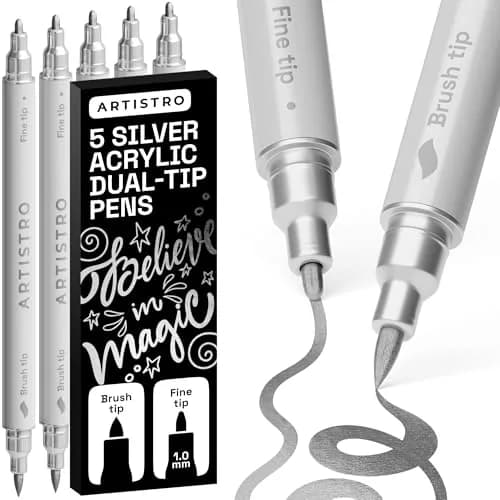 ARTISTRO Silver Dual-Tip Acrylic Paint Marker Pens 5-Pack | ASTM D-4236 Certified thumbnail 1