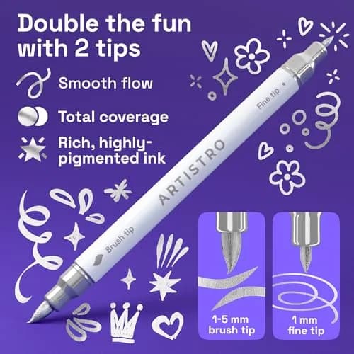 ARTISTRO Silver Dual-Tip Acrylic Paint Marker Pens 5-Pack | ASTM D-4236 Certified thumbnail 2