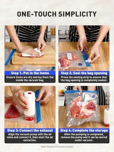 ZABINS Reusable Vacuum Sealer Bags (30 Pcs, 10 S + 10 M + 10 L) | BPA-Free Food Storage for Sous Vide, Freezer, Microwave thumbnail 4