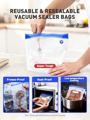 ZABINS Reusable Vacuum Sealer Bags (30 Pcs, 10 S + 10 M + 10 L) | BPA-Free Food Storage for Sous Vide, Freezer, Microwave thumbnail 6