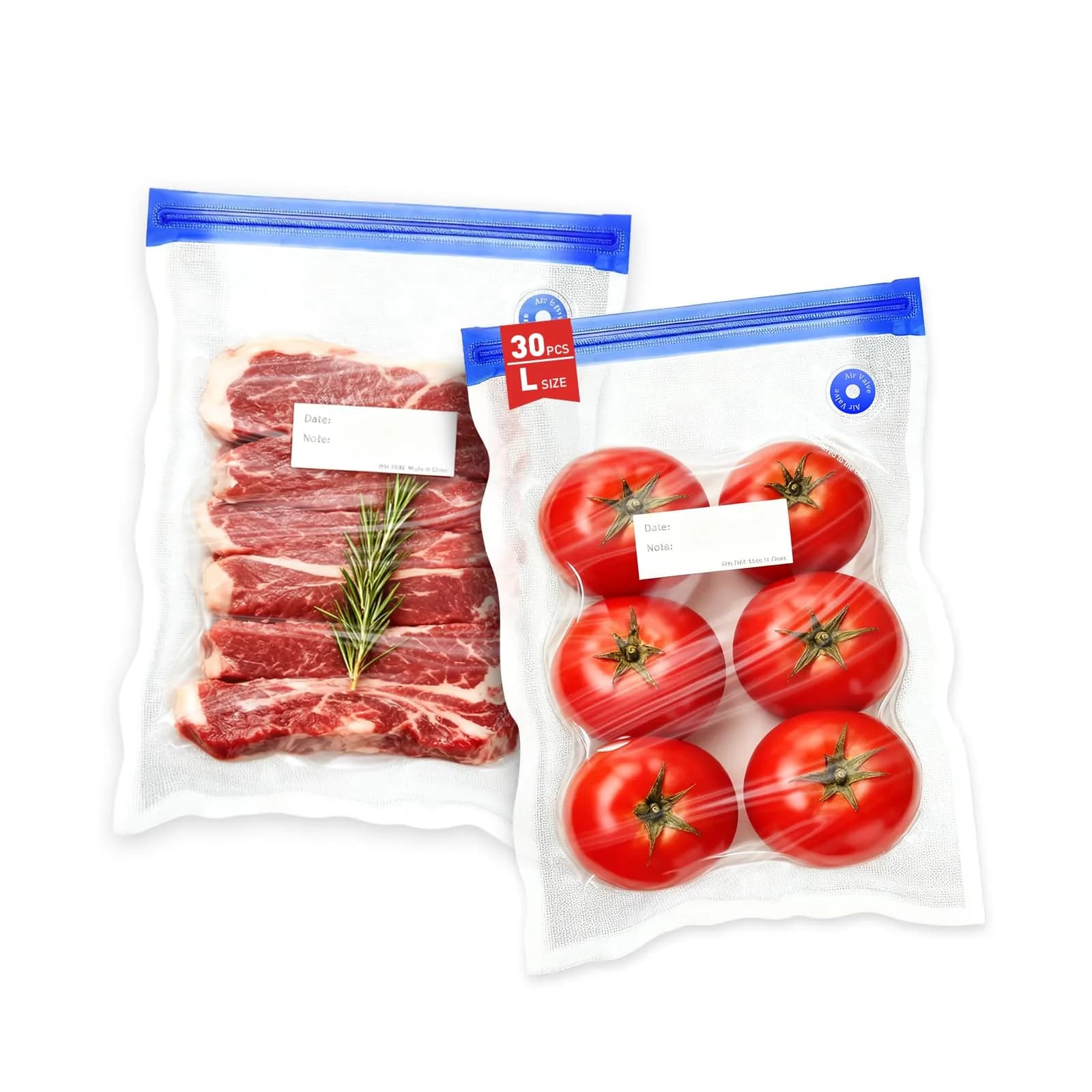 ZABINS Reusable Vacuum Sealer Bags L-Size (30 Pcs, 25.5cm x 33.5cm) | BPA-Free Food Storage for Sous Vide & Freezer